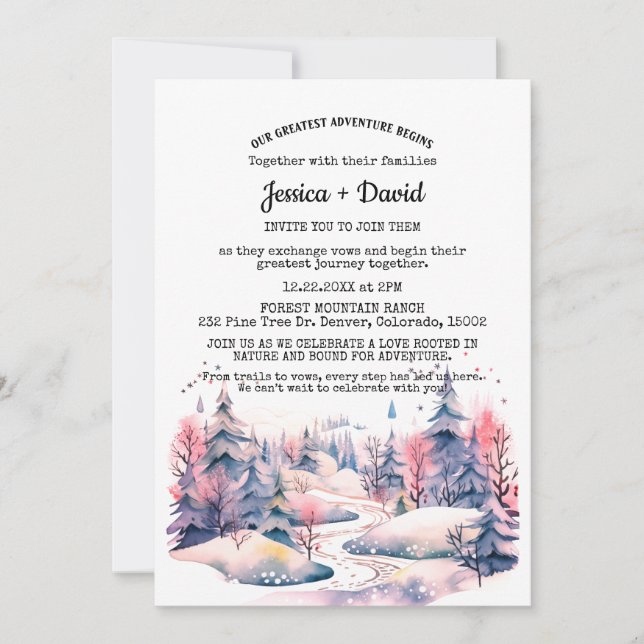 Invitation Rustic Winter Forest Trail Neige Mariage extérieur (Devant)