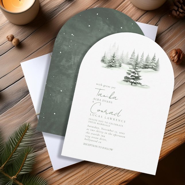Invitation Rustic Winter Wedding Arch Forest Green ID1049 (Créateur téléchargé)