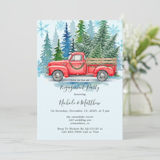 Invitation Rustic Winter Wedding Truck Engagement Party (Debout devant)