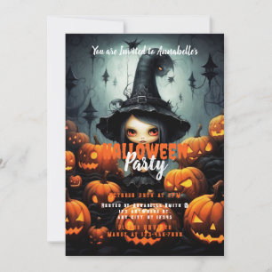 Invitation Rustic Witch Bats Citrouille Halloween Party