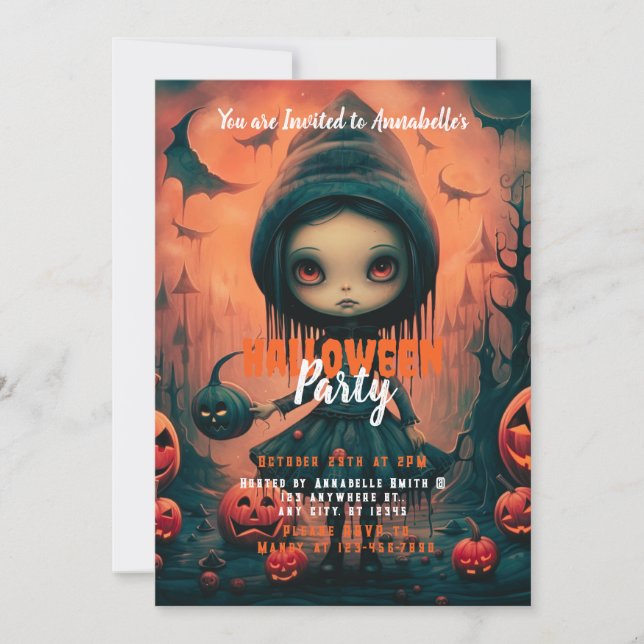 Invitation Rustic Witch Bats Citrouille Halloween Party (Devant)