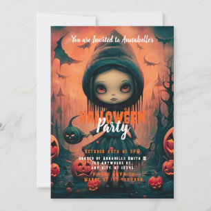 Invitation Rustic Witch Bats Citrouille Halloween Party