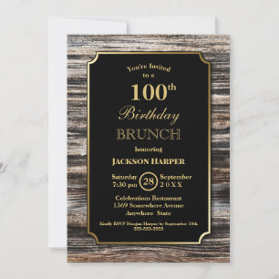 Invitation Rustic Wood 100e fête de brunch d'anniversaire