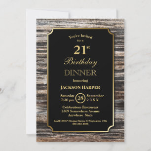 Invitation Rustic Wood 21e anniversaire Dîner fête