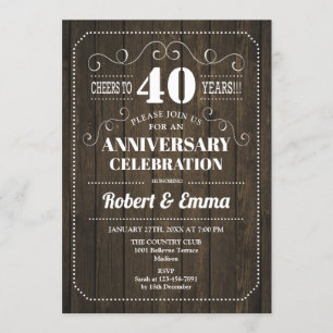 Invitation Rustic Wood 40e anniversaire Mariage