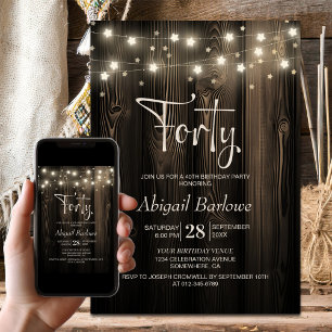 Invitation Rustic Wood 40e fête d'anniversaire