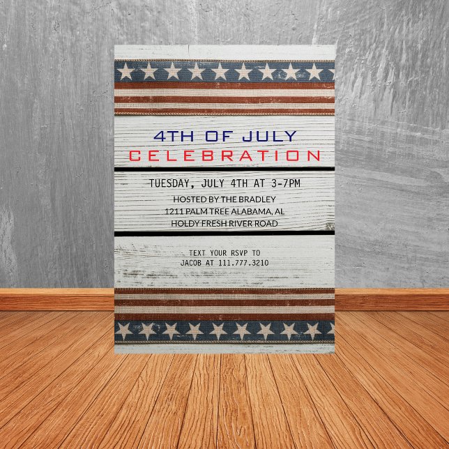 Invitation Rustic Wood 4 juillet Fête de l'Indépendance (Créateur téléchargé)