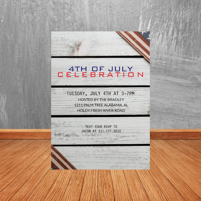 Invitation Rustic Wood 4 juillet Fête de l'Indépendance (Créateur téléchargé)