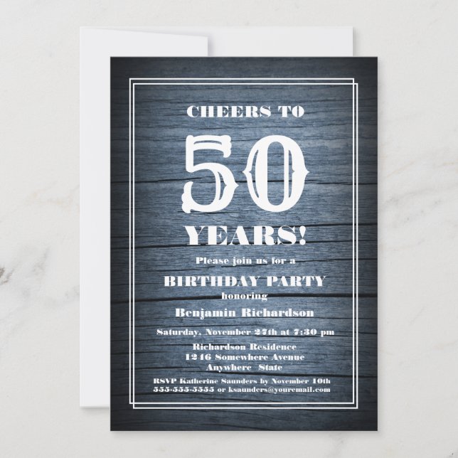Invitation Rustic Wood 50e fête d'anniversaire (Devant)
