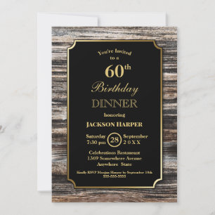 Invitation Rustic Wood 60e anniversaire Dîner fête