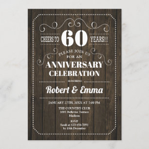 Invitation Rustic Wood 60e anniversaire Mariage