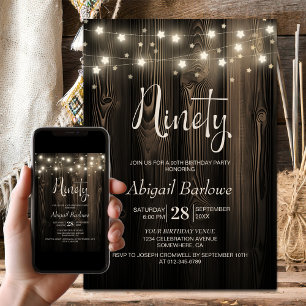 Invitation Rustic Wood 90e fête d'anniversaire
