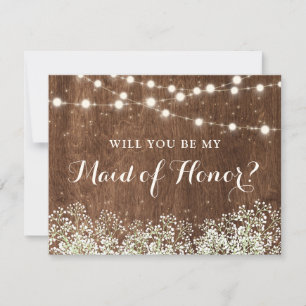 Invitation Rustic Wood Baby's Breath Country Maid of Honor