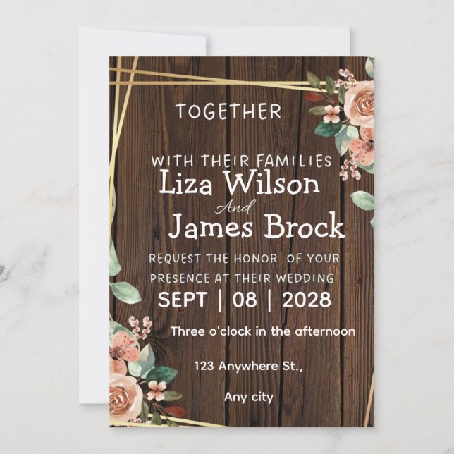 Invitation Rustic Wood Background wedding  (Devant)