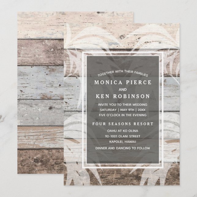 Invitation Rustic Wood Beach Palm Tree Mariage Inviter (Devant / Derrière)