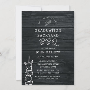 Invitation Rustic Wood Black BBQ Graduation Party