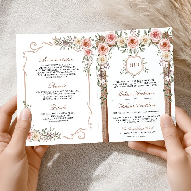 Invitation Rustic Wood Boho Floral All in One Canopy Wedding (Créateur téléchargé)