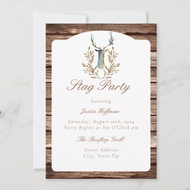 Invitation Rustic Wood Buck Bachelor Stag Party (Devant)