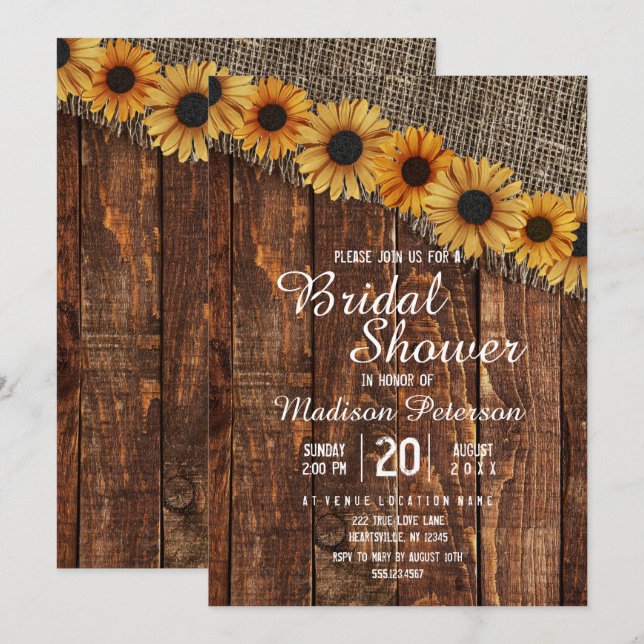 Invitation Rustic Wood & Burlap (Devant / Derrière)