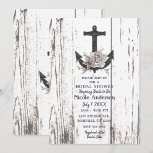 Invitation Rustic Wood Coastal Beach Ancre Fête des mariées
