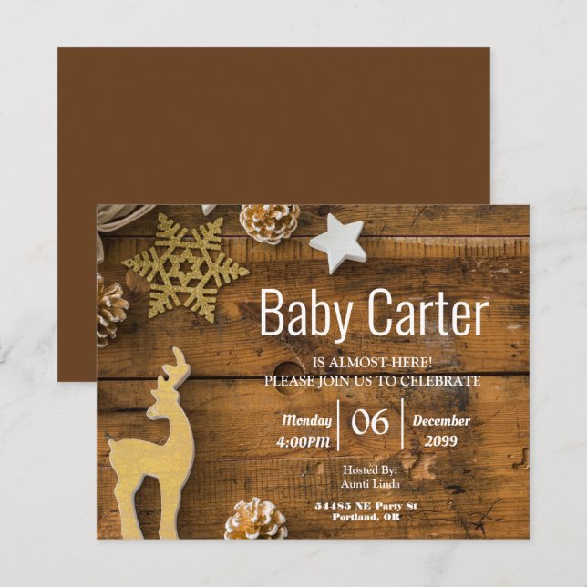 Invitation Rustic Wood Country Noël Baby shower garçon (Devant / Derrière)