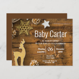 Invitation Rustic Wood Country Noël Baby shower garçon