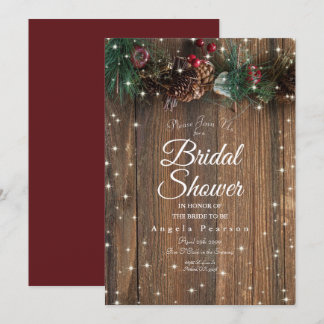 Invitation Rustic Wood Country Pine de Noël Garland Étincelle