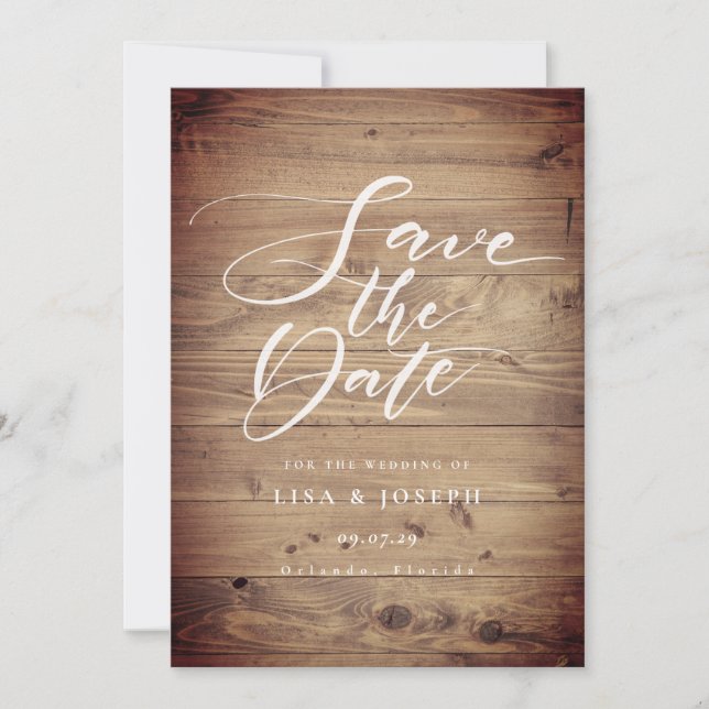 Invitation Rustic Wood Country Script Enregistrer la date (Devant)