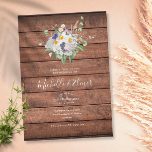 Invitation Rustic Wood Country Wildflowers Floral Wedding