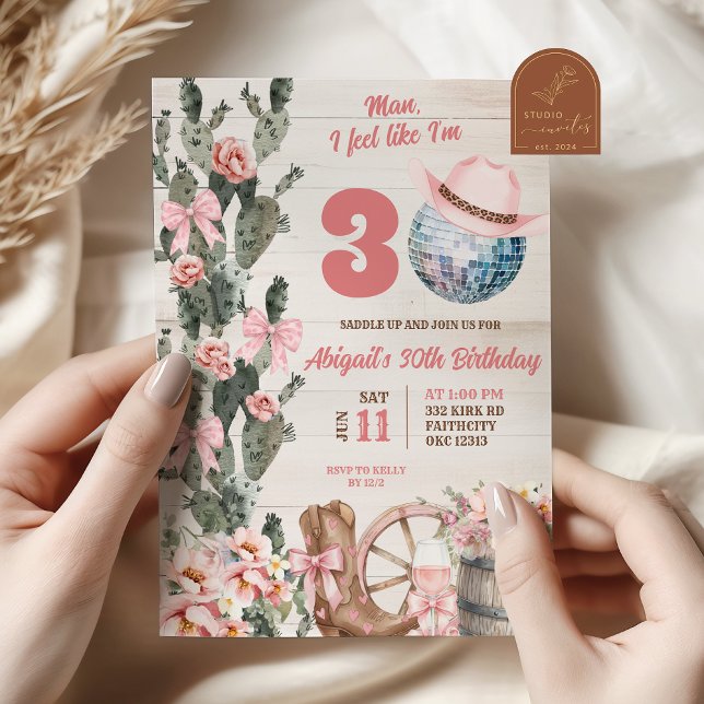 Invitation Rustic Wood disco cowgirl adult birthday (Créateur téléchargé)