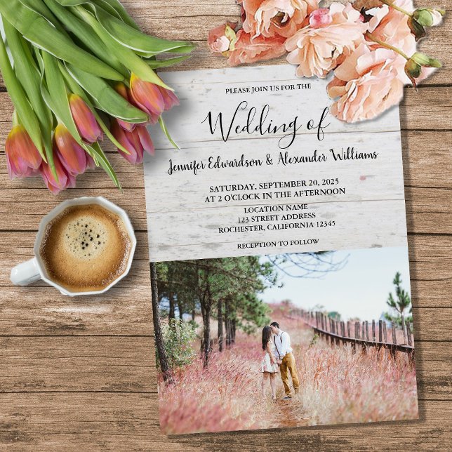 Invitation Rustic wood elegant photo country Wedding (Rustic wood elegant photo country Wedding Invitation.)