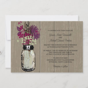 Invitation Rustic Wood et Fleurs sauvages de Mason Jar