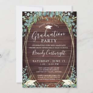 Invitation Rustic Wood Eucalyptus Graduation Party