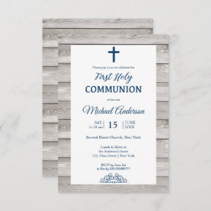Invitation Rustic Wood First Communion Événement religieux