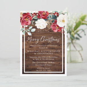 Invitation Rustic Wood Floral Jolly Joyeux Noël fête