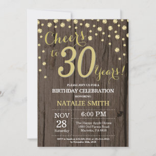 Invitation Rustic Wood Gold 30e Anniversaire Diamond