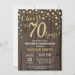 Invitation Rustic Wood Gold 70e Anniversaire Diamond