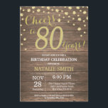 Invitation Rustic Wood Gold 80th Birthday Diamond<br><div class="desc">Invitation au 80e anniversaire avec Rustic Wood and Gold Parties scintillant Diamond Arrière - plan. Country Vintage Retro. Gold Confetti. Anniversaire adulte. Hommes ou femmes,  anniversaire.
Pour plus de personnalisation,  cliquez sur le bouton "Customiser" et utilisez notre outil de conception pour modifier ce modèle.</div>