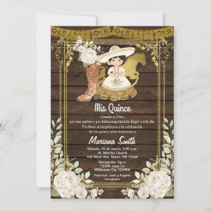 Invitation Rustic Wood Gold Mexicain Charro Miss Quince