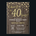 Invitation Rustic Wood Gold Surprise 40e Anniversaire Diamond<br><div class="desc">Invitation surprise 40e anniversaire avec Arrière - plan diamant de Parties scintillant en bois rustique et or. Country Vintage Retro. Confetti d'or. Anniversaire adulte. Hommes ou Femmes Anniversaire. Pour plus de personnalisation,  cliquez sur le bouton "Customiser" et utilisez notre outil de conception pour modifier ce modèle.</div>