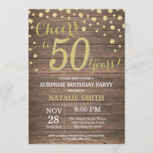 Invitation Rustic Wood Gold Surprise 50e Anniversaire Diamond
