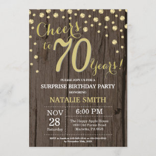 Invitation Rustic Wood Gold Surprise 70e Anniversaire Diamond