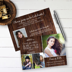Invitation Rustic Wood Graduation chrétienne Bible Verse
