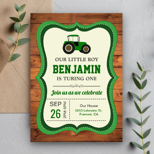Invitation Rustic Wood Green Farm Tracteur Anniversaire de en