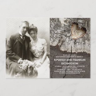 Invitation Rustic Wood Heart Photo Mariage Anniversaire