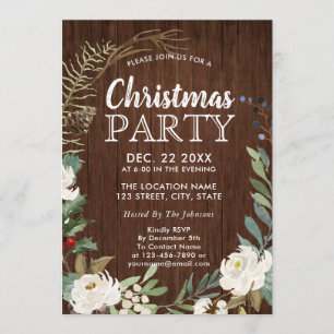 Invitation Rustic Wood Holiday Wreath Christmas Party