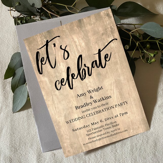 Invitation Rustic Wood Let's Celebrate Réception de Mariage u (Créateur téléchargé)