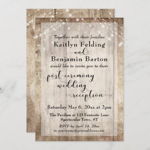 Invitation Rustic Wood Lights Post Ceremony Réception de mari