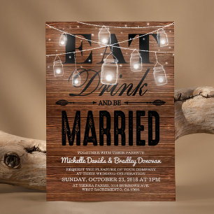 Invitation Rustic Wood Manger Boire et se Marier Mariage