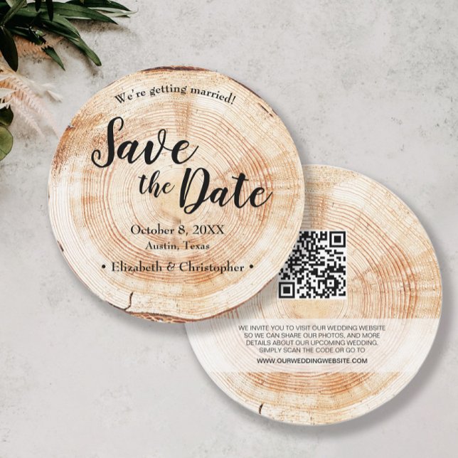 Invitation Rustic Wood mariage avec le mariage de code QR sit (Unique rustic wood wedding save the date QR code wedding website.)